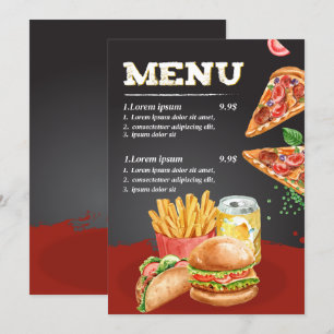 Menu Comida de restaurante de fast food