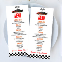 Menu Comida do Chá de fraldas do Carro de Raça Vermelha