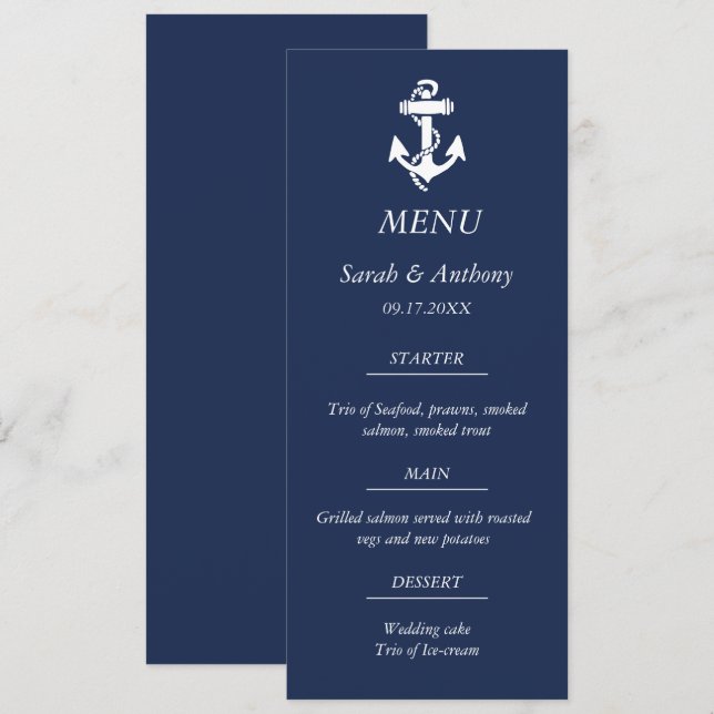 Menu Comida Náutica Marinho Azul Anchor Moderna de Casa (Frente/Verso)