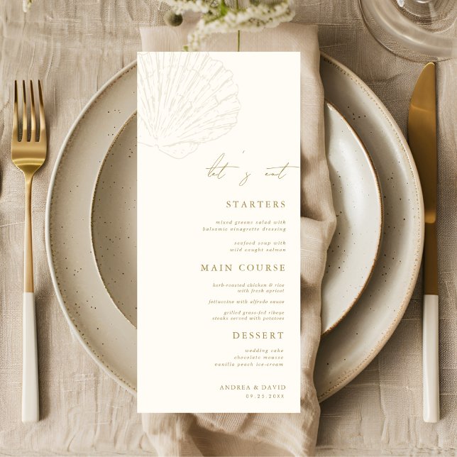 Menu Concha de Mar Marfim & Dourado Casamento Vamos Com (Criador carregado)