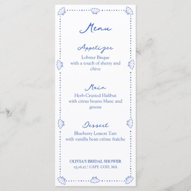 Menu Conchas Marinhas & Sininhos de Casamento Chá de No (Frente)