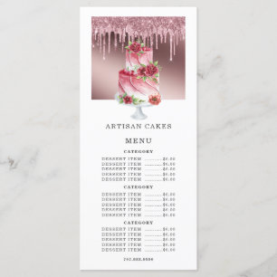 Menu Confeiteiro de Padaria Bolo Drips de Glitter Rosa 