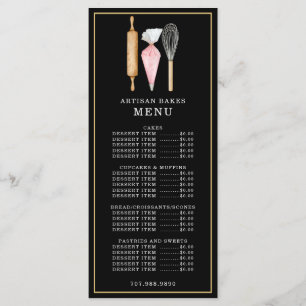 Menu Confeiteiro de Padaria Utensílios de Cozinha Preto