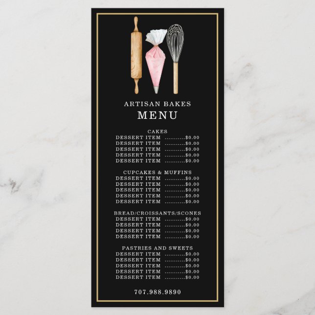 Menu Confeiteiro Padaria Utensílios de Cozinha Preto (Frente)