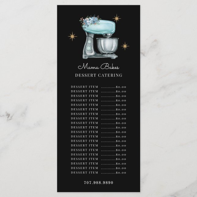 Menu Confeiteiro Pastry Chef Aquarela Utensílios de Ass (Frente)