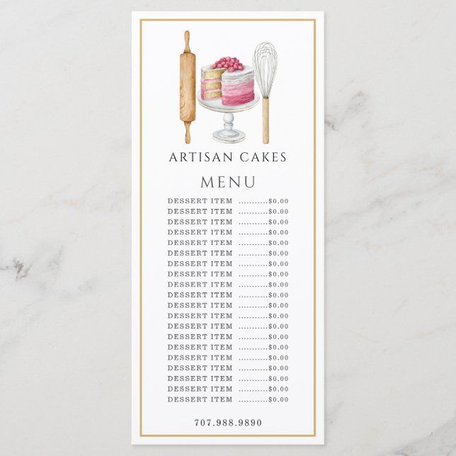 Menu Confeiteiro Pastry Chef Aquarela Utensílios de Con (Frente)