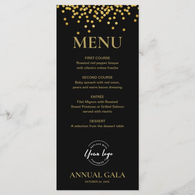 Menu Confetti Dourado no Elegante da Black Annual Gala  (Frente)