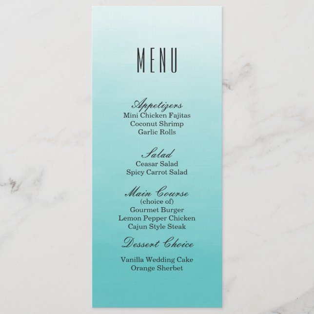 Menu congelado do comensal de casamento de Ombre | (Frente)