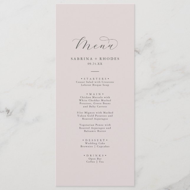 Menu Coordenada Floral Branca Elegante | Blush Wedding (Frente)