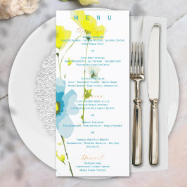 Menu Cópulas Amarelas Rústicas Simples Azuis Aquarela