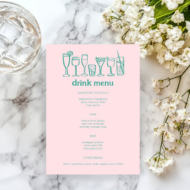 Menu Coquetéis Desenhos de Portas Bebida PERSONALIZADA  (Cocktails Doodle Sketch Modern CUSTOM Drink Menu
)