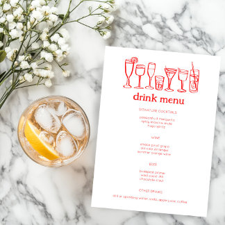 Menu Coquetéis Desenhos de Portas Bebida PERSONALIZADA