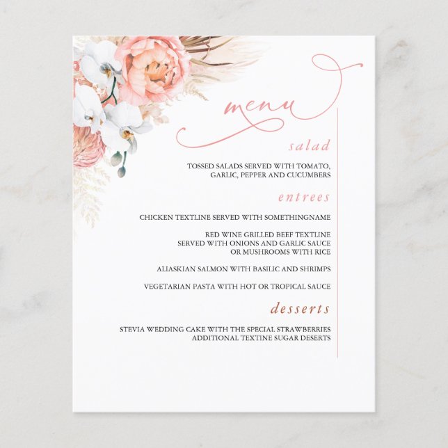 Menu Cor-de-Rosa Botânica Floral Pampas Grass (Frente)