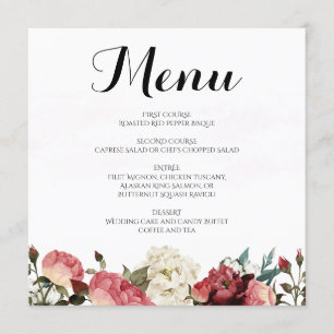 Menu cor-de-rosa do casamento