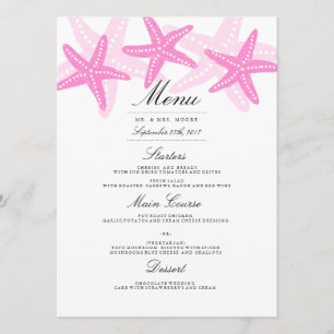 Menu cor-de-rosa do comensal de casamento da praia