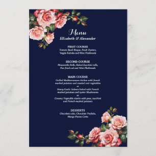 Menu Cor-de-rosa escuro e rosa vermelha marinho casamen