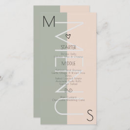 Menu Cor-de-Rosa Monograma de Casamento de Coração