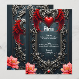 Menu Coração Alado Carmesim  Romântico Gótico Elegante 