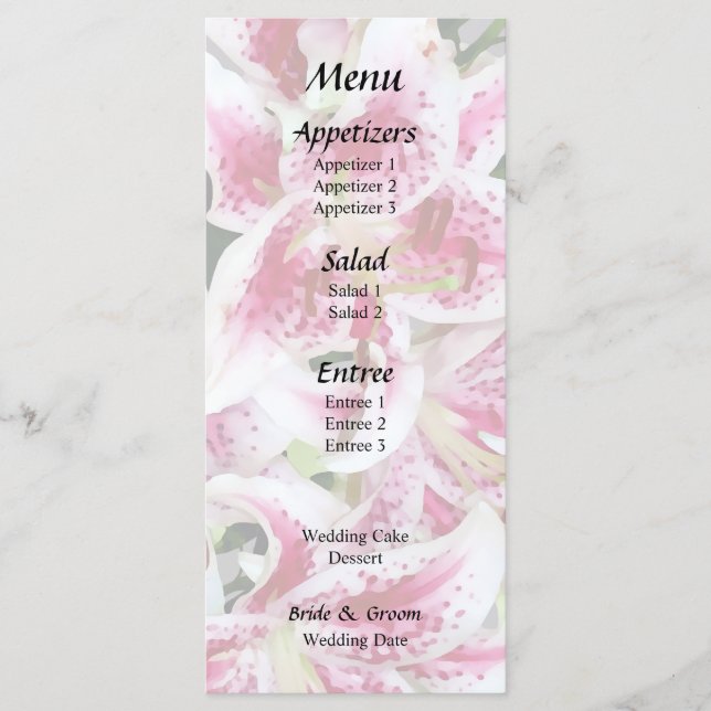 Menu Coração Com Lírios Stargazer (Frente)
