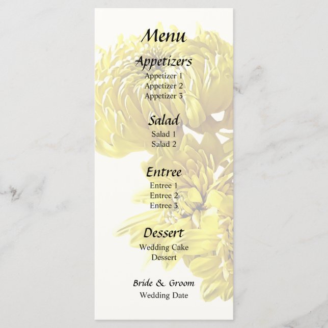 Menu Coração de Cristântemos Amarelo (Frente)