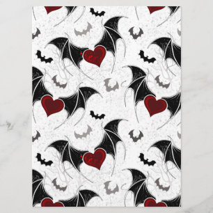 Menu Coração de Halloween com asas de morcego preto