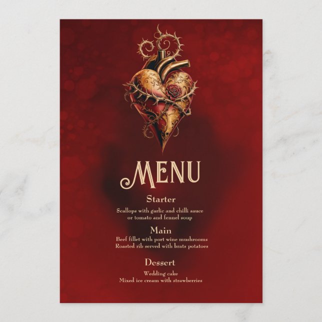 Menu Coração de paixão romance e amor. (Frente)