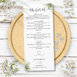Menu Coração Floral de Verdura Script Jantar de Casamen
