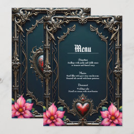 Menu Coração Gótico Vermelho Vitoriano