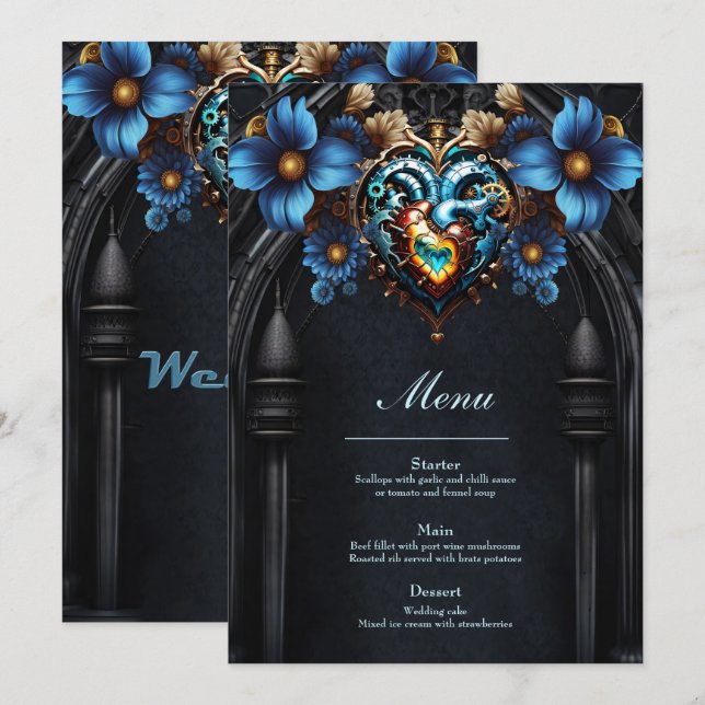 Menu Coração nobre steampunk (Frente/Verso)