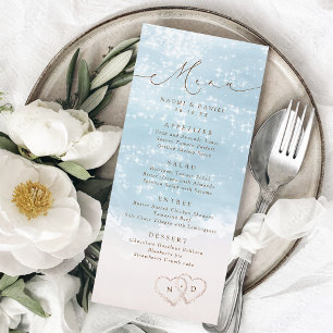 Menu Corações de roteiro moderno na areia Casamento na
