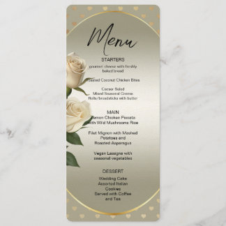 Menu Corações Dourados de Rosas Brancas