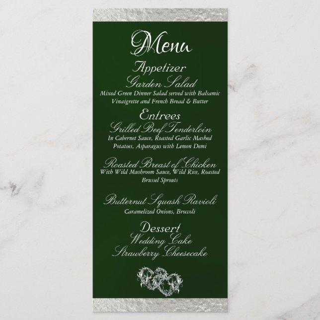 Menu Corações e Monograma - Casamento Emerald/Silver (Frente)