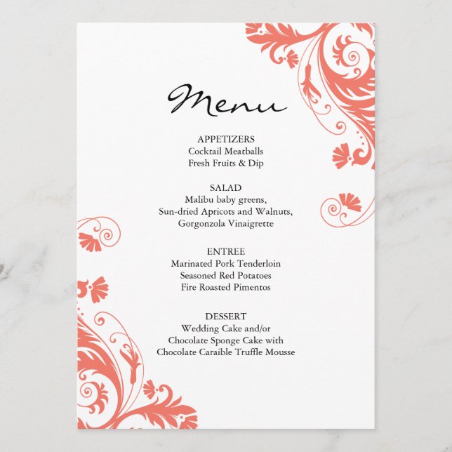 Menu coral do casamento (Frente)