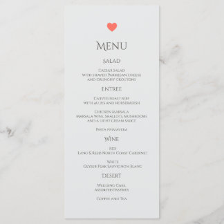 Menu Coral Heart Wedding