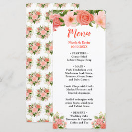 Menu Coral Red Roses with Foliage