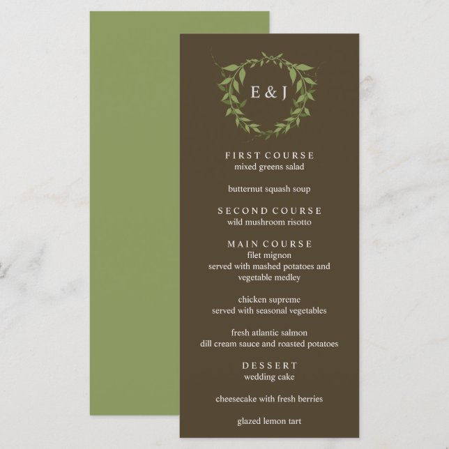 Menu Coroa Botânica Casamento Tom Terroso (Frente/Verso)