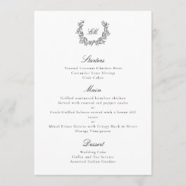 Menu Coroa Botânica de Luxo Preta e Branca Elegante