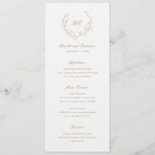 Menu Coroa de Ouro Monograma Casamento Elegante