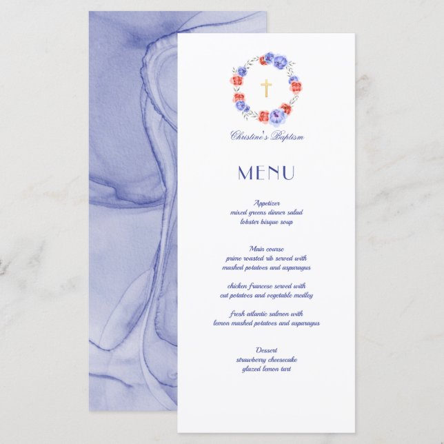 Menu Coroa de Peônia Floral Batismo Batizado (Frente/Verso)