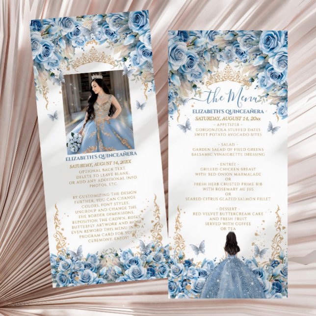 Menu Coroa de Princesa Quinceanera Azul Bebê Dourada (Criador carregado)