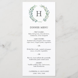 Menu Coroa de Verdura com Monograma para Casamento Eleg