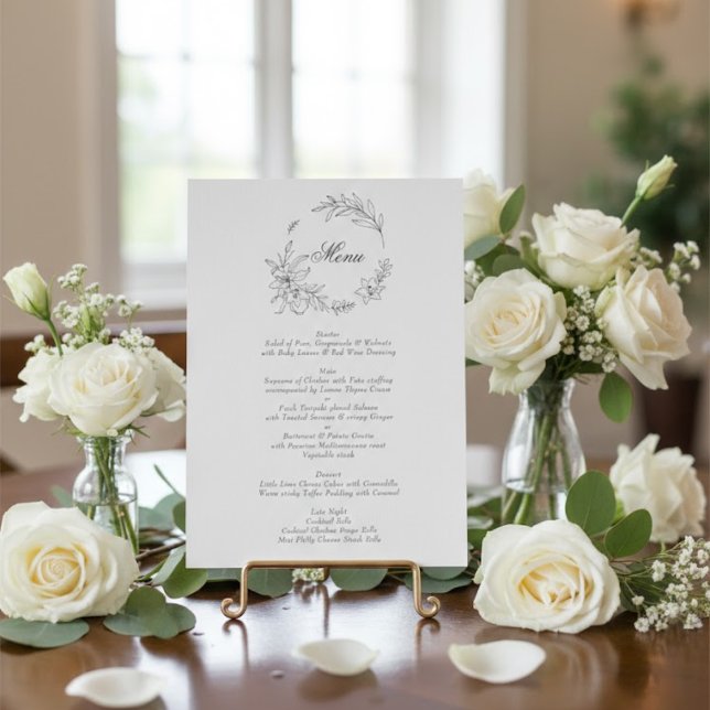 Menu Coroa Floral Clássica com Monograma de Casamento (Criador carregado)