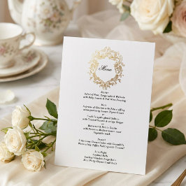 Menu Coroa Floral Clássica Monograma Casamento