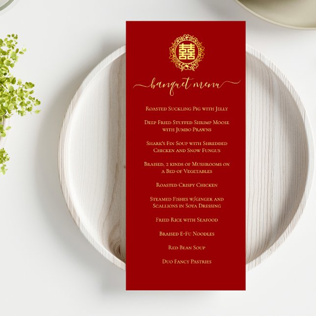 Menu Coroa floral vermelha dupla felicidade casamento c (Criador carregado)