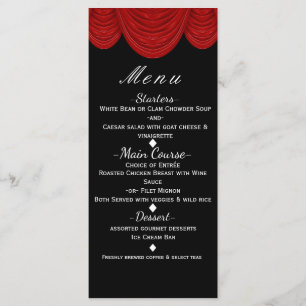 Menu Cortinas Vermelhas de HOLLYWOOD Cardápio de Festa 