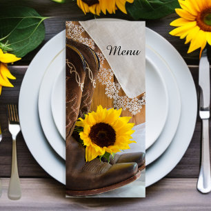 Menu Country Sunflower & Lace Western Quinceañera
