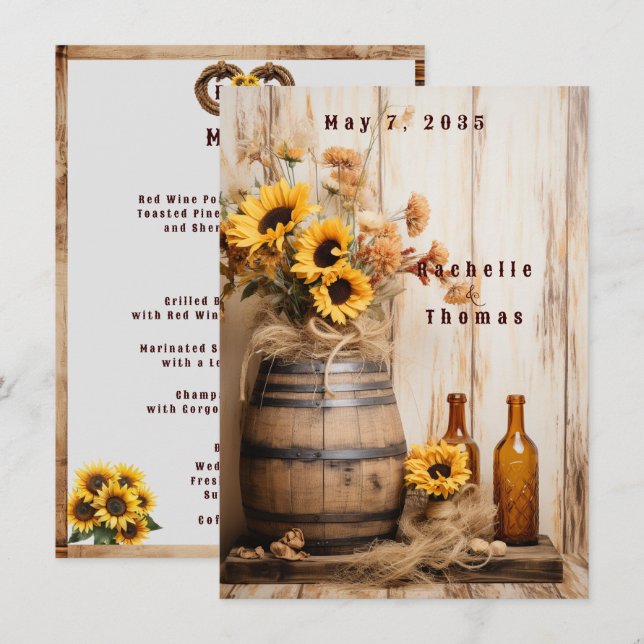 Menu Country Western Sunflower Whiskey Barrel (Frente/Verso)
