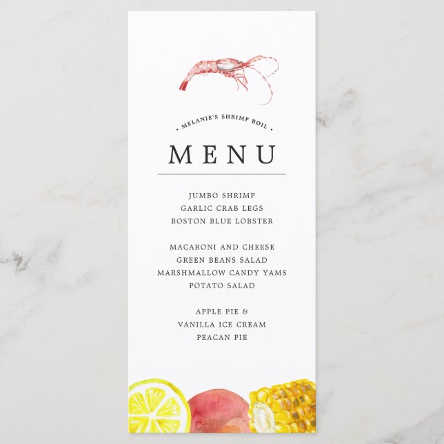Menu Cozido de Camarão | Tema Cinza de Cozido de Frutos (Frente)