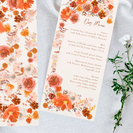 Menu Cream Burnt Orange Floral Boho Buquê Casamento