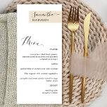 Menu Creme bege personalizado com nome de convidado Ele<br><div class="desc">Por que gastar cartões no lugar e cartões de menu quando você pode ter um menu elegante All-in-one personalizado com o nome de cada convidado? Design contemporâneo, simples e elegante com uma bela caligrafia manuscrita moderna. Uma faixa no canto superior direito em um tom de creme bege com o nome...</div>
